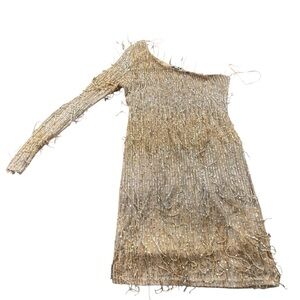 Fashion Nova Beige and Gold Sequin Top